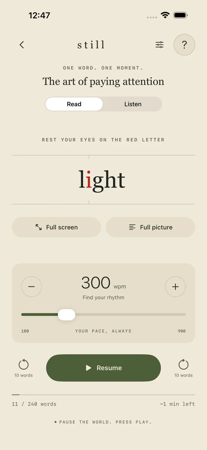Still word-by-word reader in Paper theme
